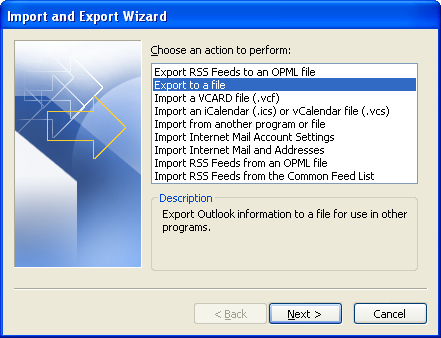 Select export to a file option