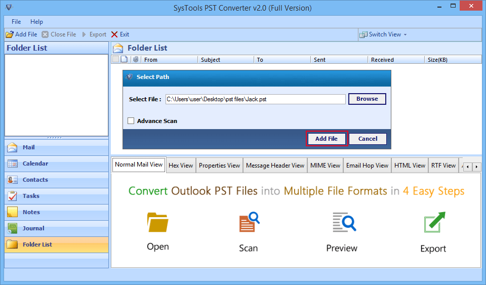 Add PST File in PST Converter tool