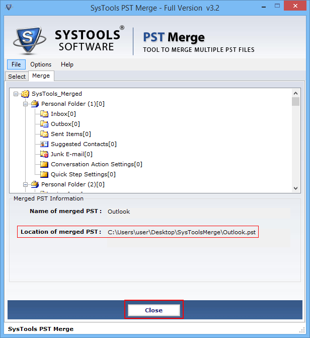 loction of merged PST File