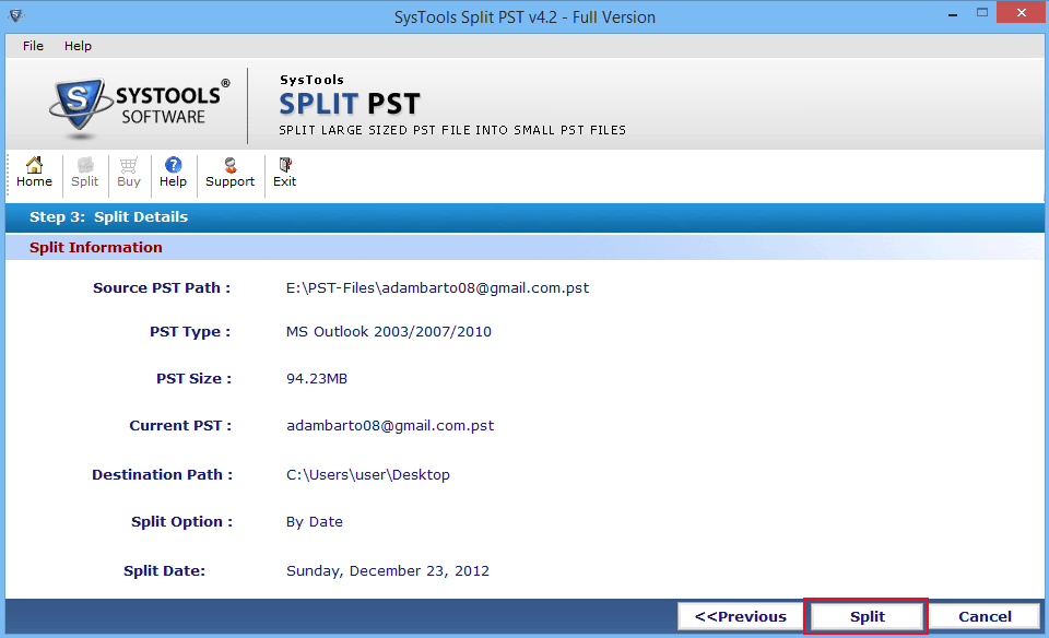 Split PST details
