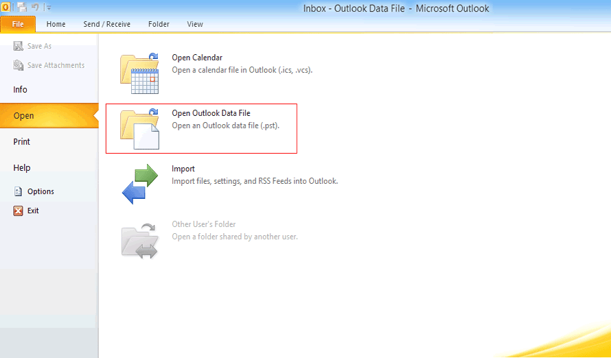 Open Outlook data file