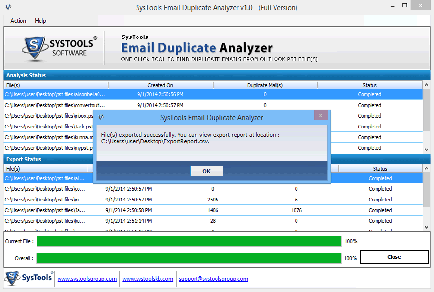 PST File exported successfully