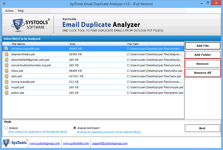 Remove selected PST File