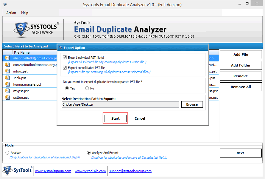 Start export process