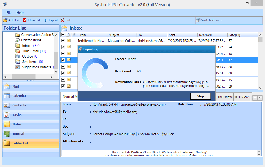 exporting process