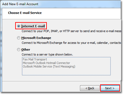 Choose Internet E-mail