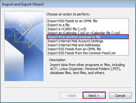 Select import from another program or file