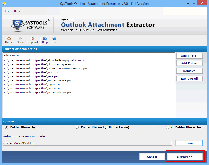 Extract outlook PST Email attachments