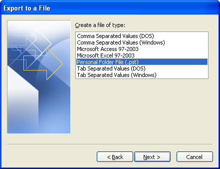 Select personal folder PST file