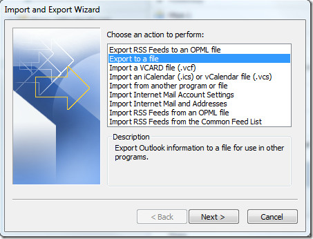 Export PST File