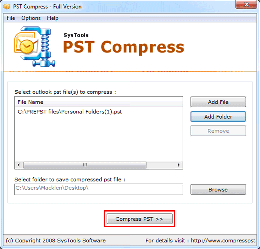 Click on Compress PST