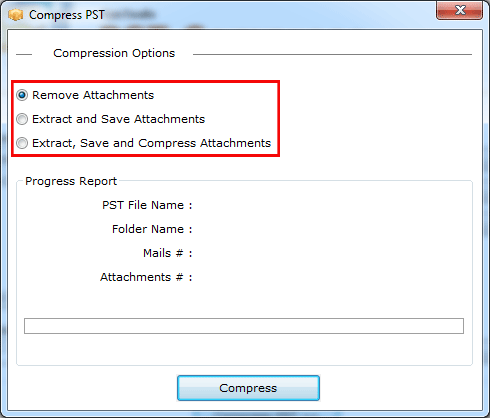 3 options of Compress PST