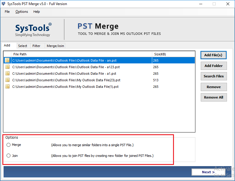 join or merge pst files