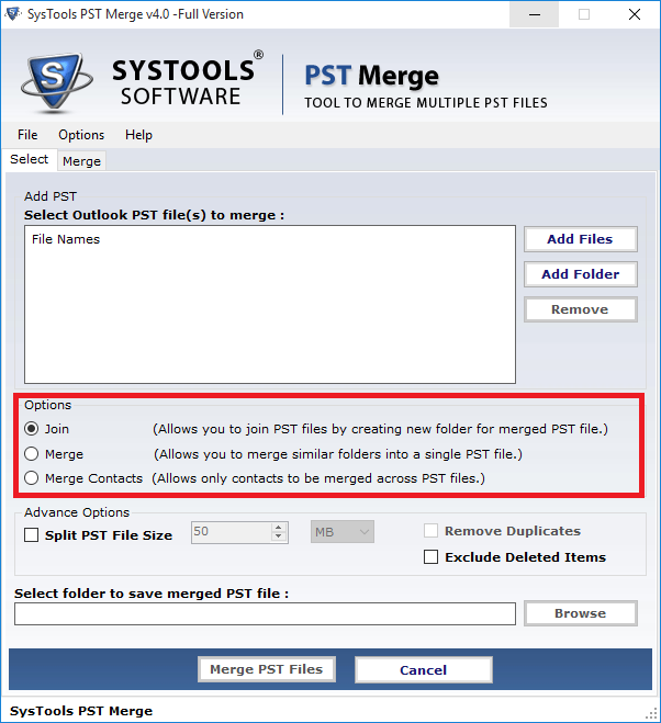 Select PST Options