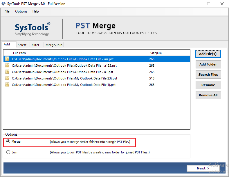 merge outlook data files