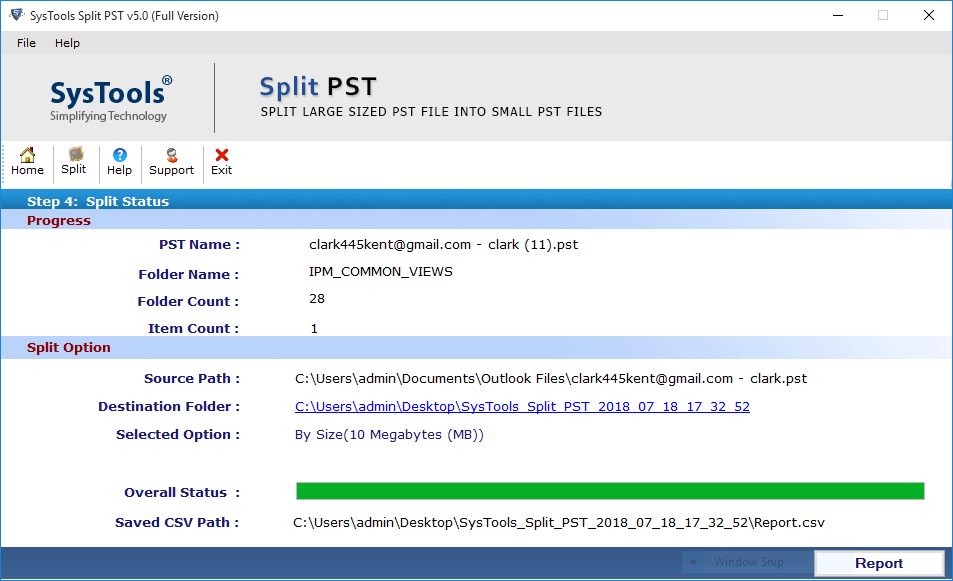 split outlook archive PST file