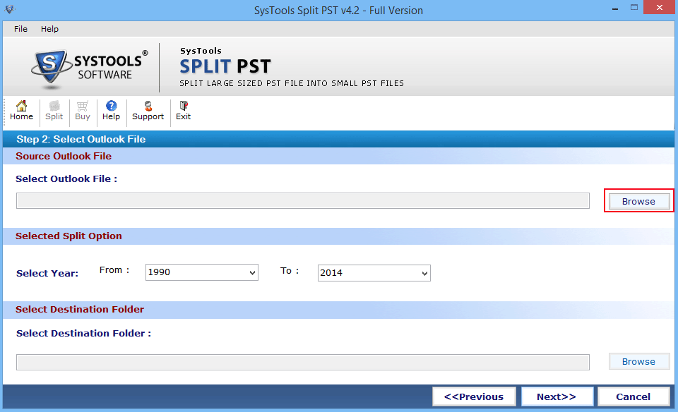 browse location of PST File