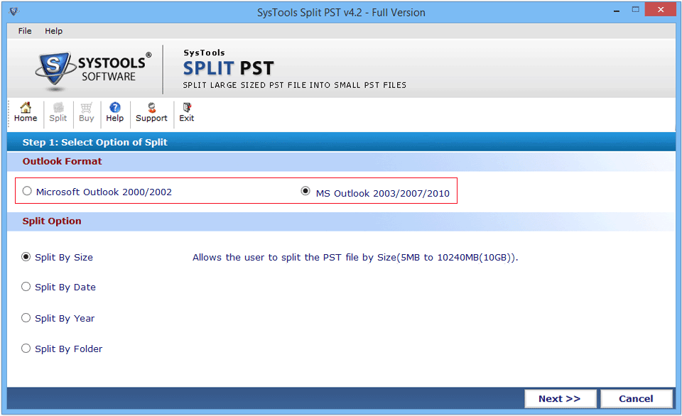 Select Outlook Format