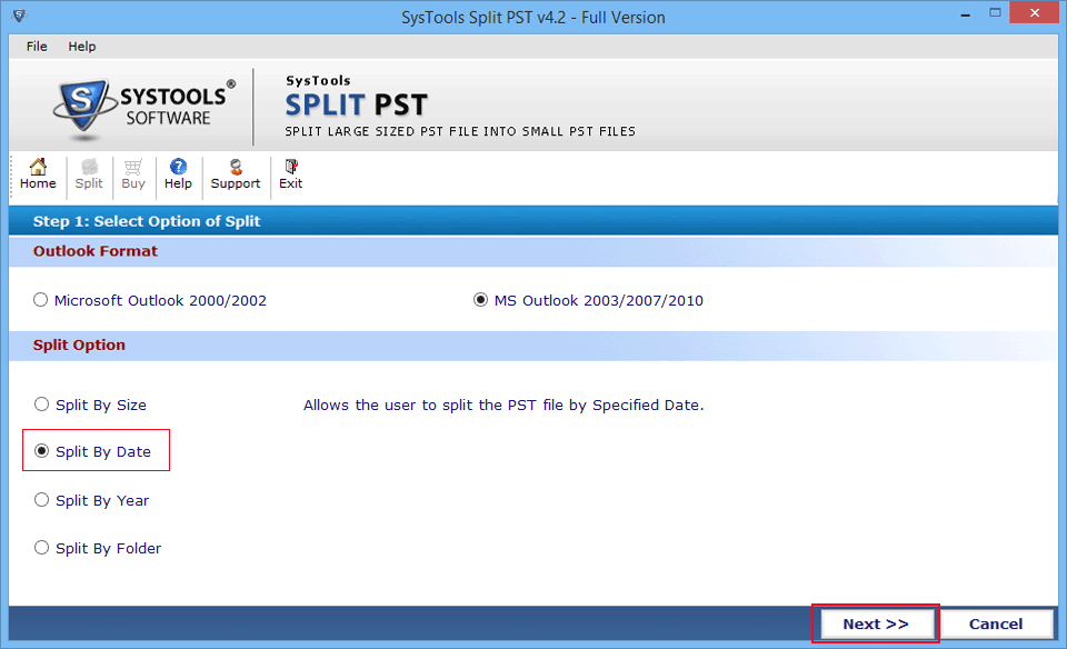 Split PST by Date