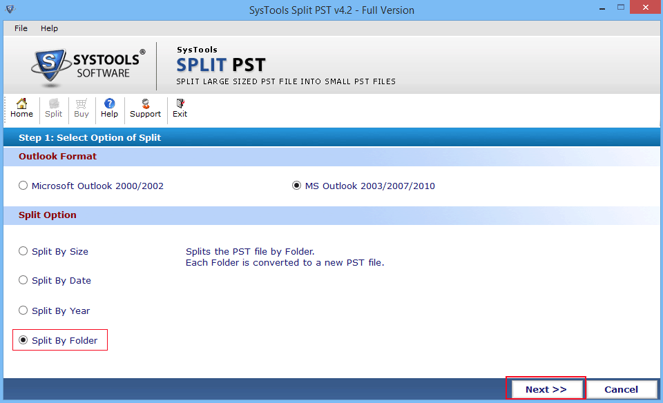 Split PST by folder
