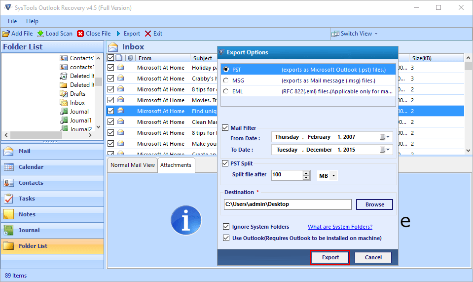 Start export process