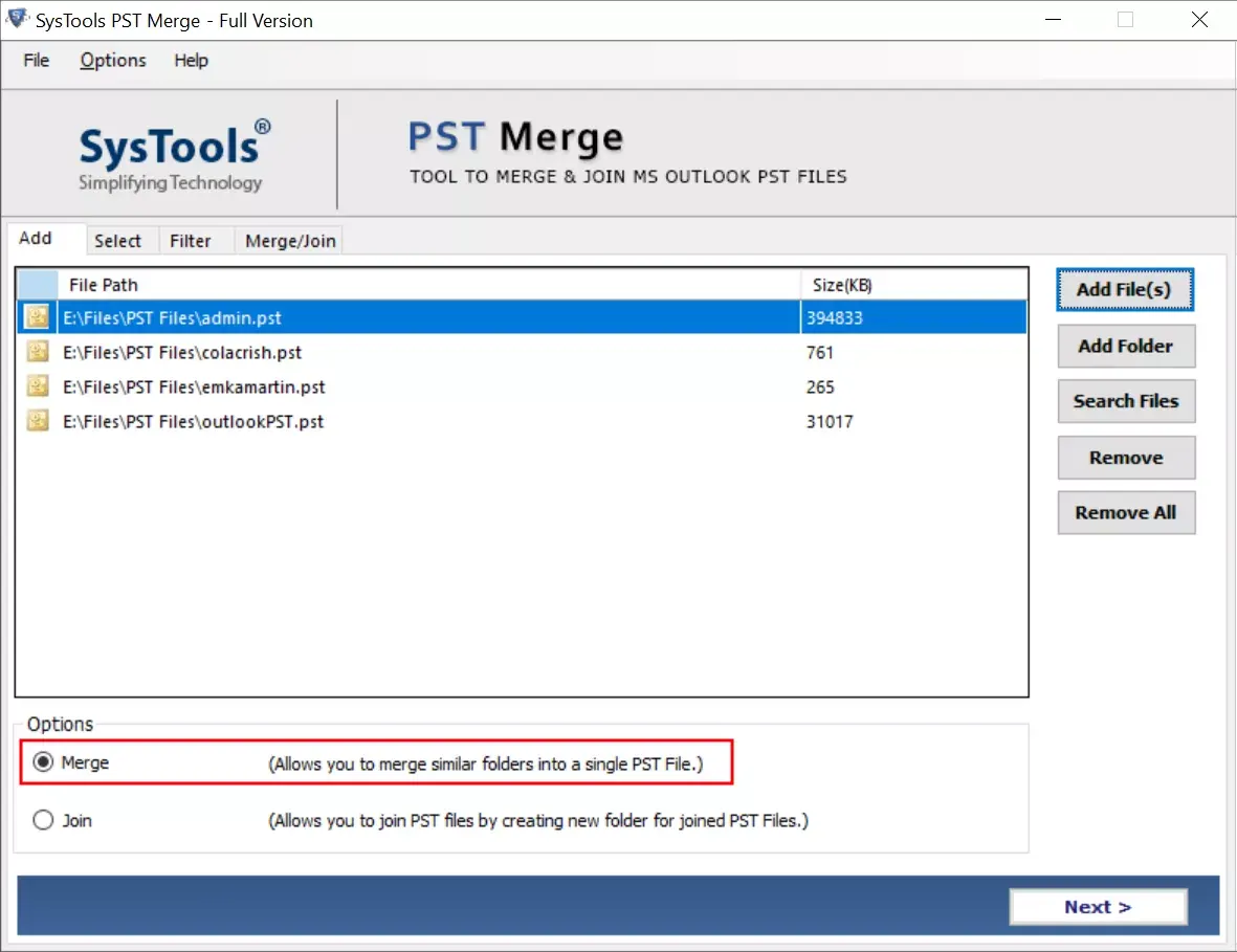 join or merge pst files